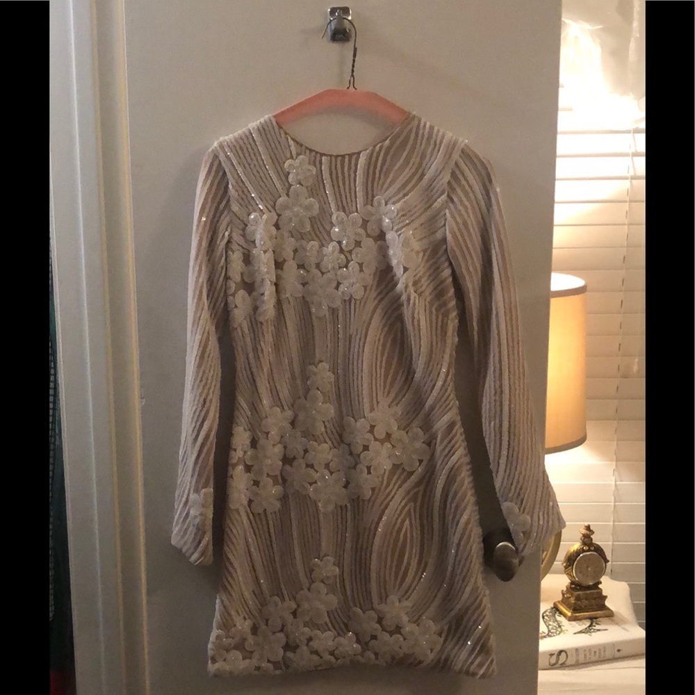 Dress the Population ivory, sequin “violet” dress